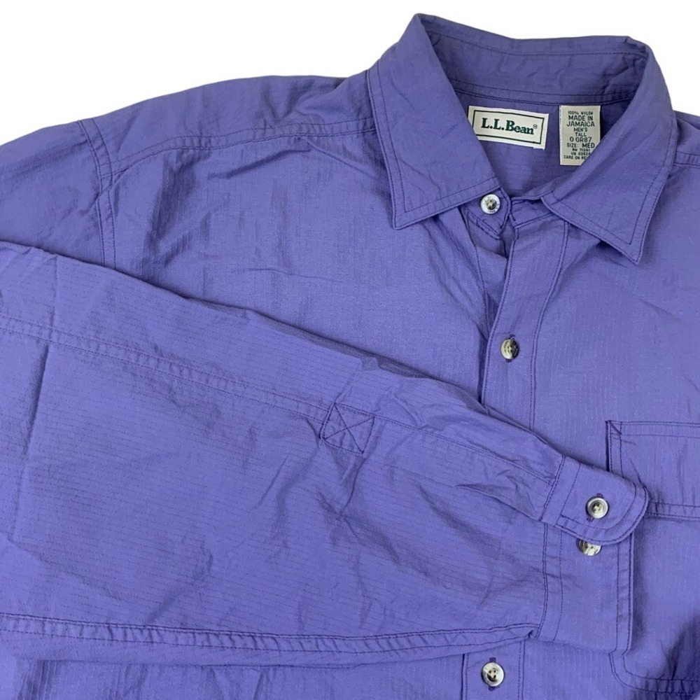 LL Bean Mens Medium Tall Purple Ripstop Nylon Fishing Hiking Long Sleeve Shirt - Picture 1 of 11